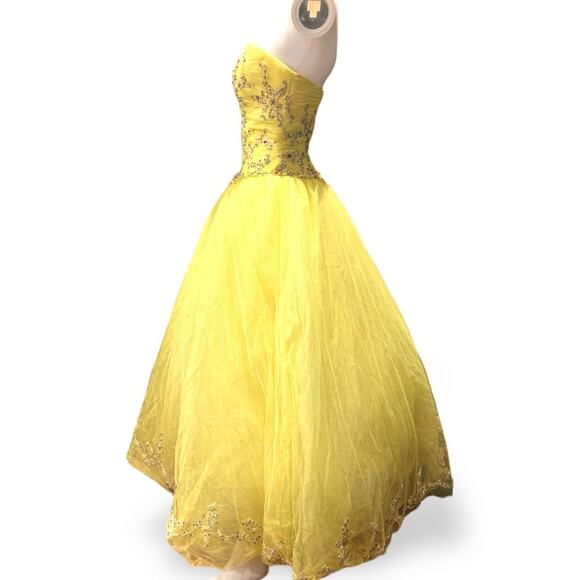 TIFFANY DESIGNS Yellow Beaded Bodice Princess Prom Pageant Ball Gown Dress Sz 6 - Picture 6 of 8